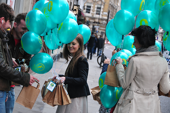 Free muffins and balloons at an office launch