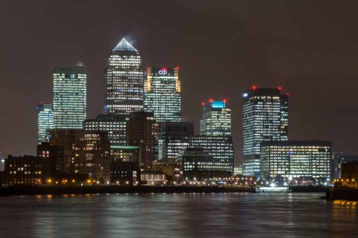 view of Canary Wharf from Isle of Dogs
