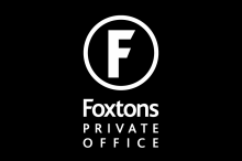 The new Foxtons Private Office logo is the Foxtons roundel in white print on a black background.