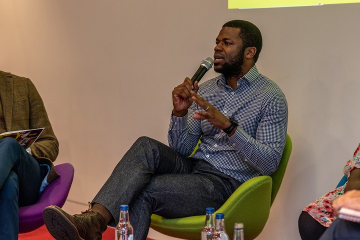 Tokunbo Ajasa-Oluwa talking at a panel on mentorship