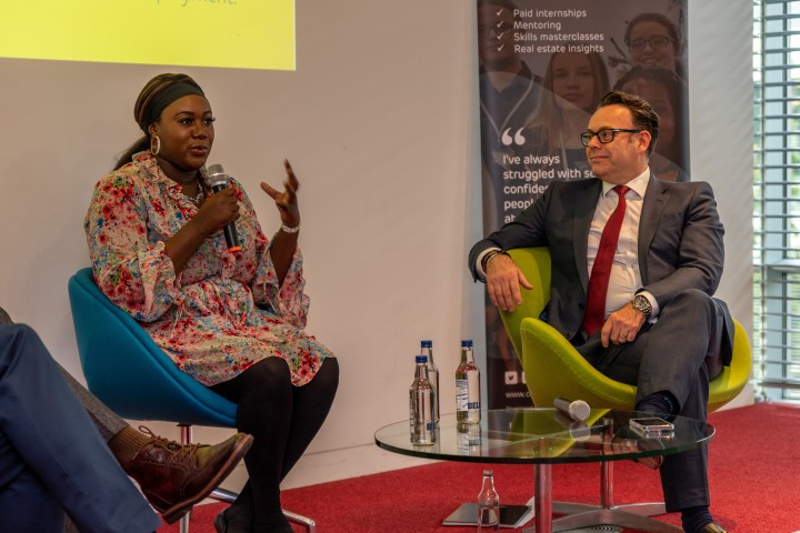 Victoria Ayodeji talking at a panel on mentorship
