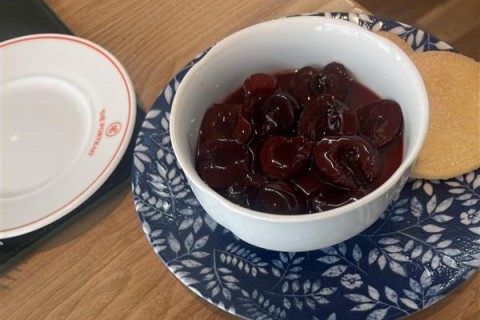 Vanilla custard and cherry compote